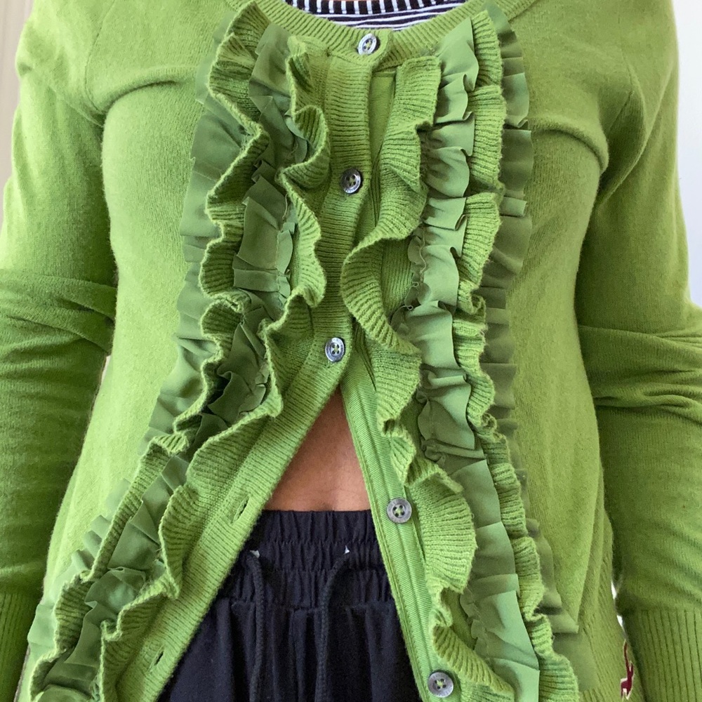 Hollister Green Ruffle Cardigan Medium